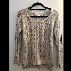 Open Cable Knit Elbow Patch Sweater